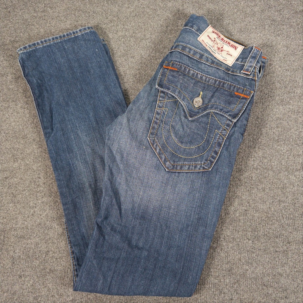 True Religion Mens Section Straight Flap Pocket Blue Jeans Size 29 101700 #4772